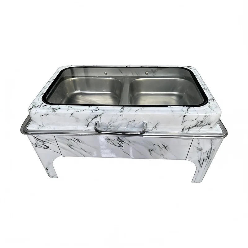 DSA  White Marble Buffet Furnace Square Visual Glass Insulation Furnace Hotel Stainless Steel Furnace