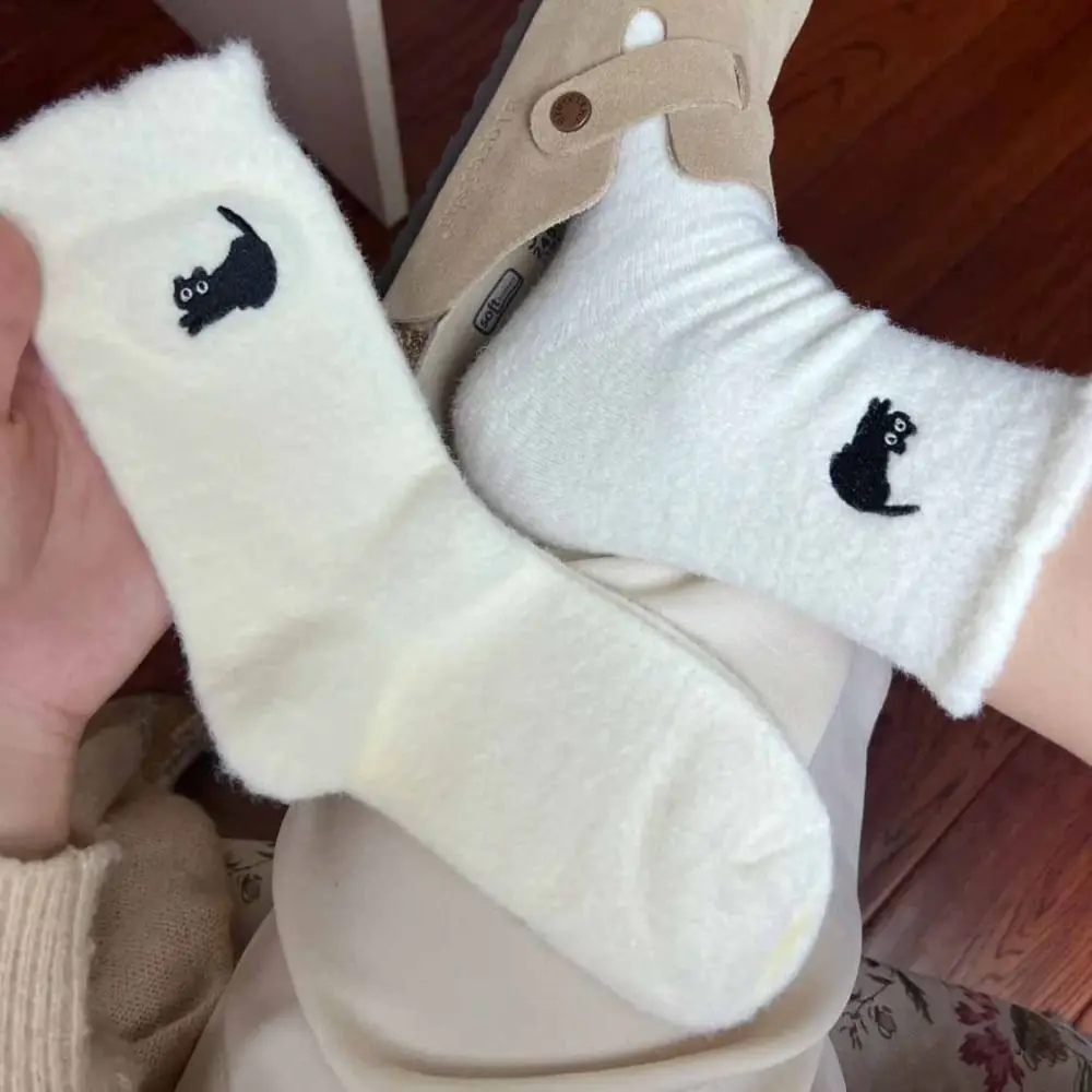 Thicken Cute Cat Mink Fleece Socks Winter Warm Cashmere Socks Velvet Super Soft Coral Plush Socks Women