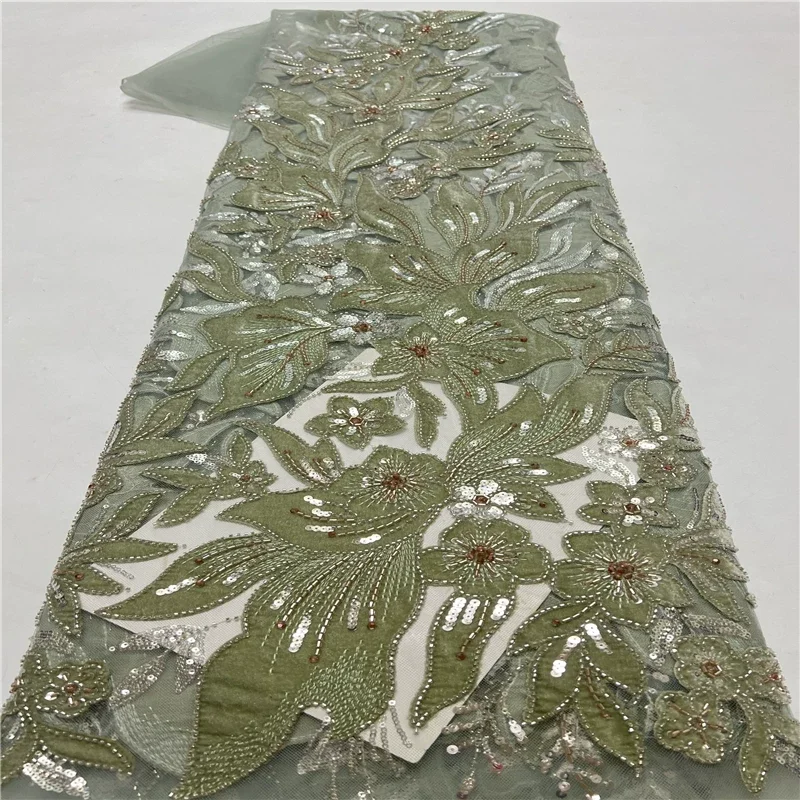 5yard Heavy industry flocking Pearl tube sequin embroidery tela,New soft mesh fabric,Dress cheongsam clothing diy sewing fabric