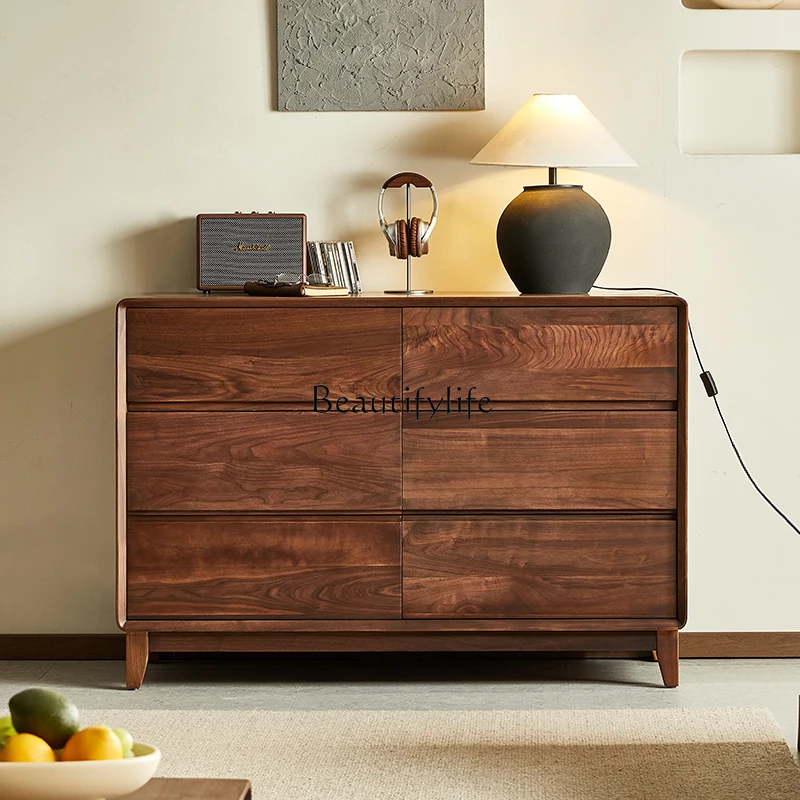 North American black walnut six-chest cabinet Nordic simple home bedroom drawer locker