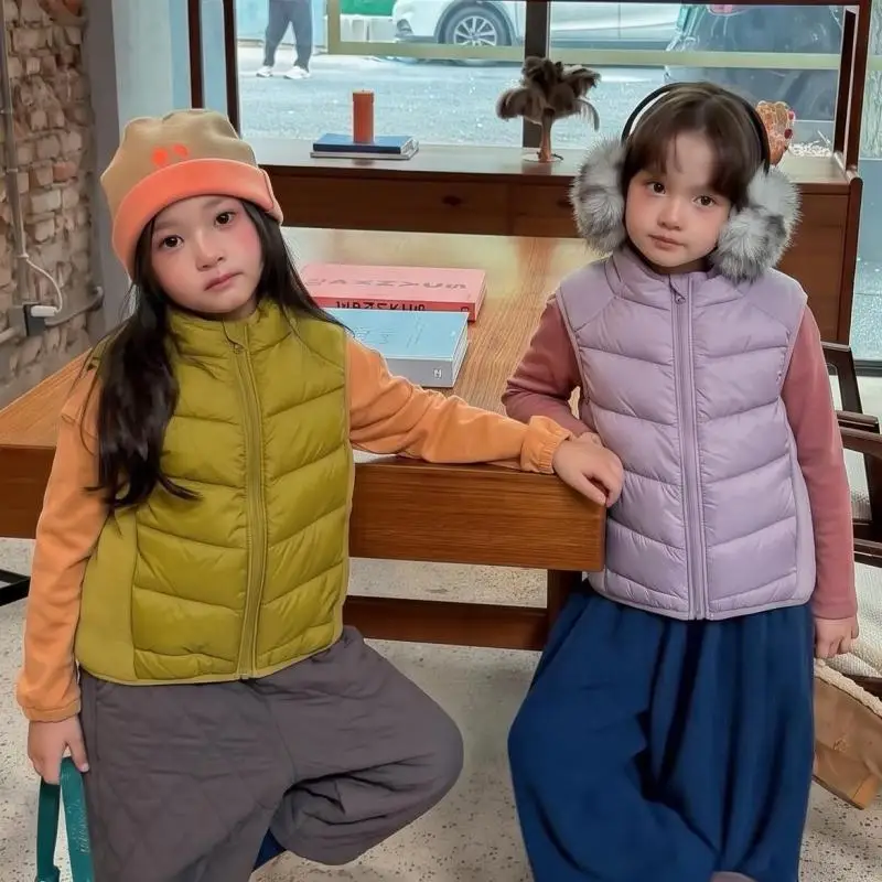 2026 Winter New Children Down Vest Girls Sleeveless Warm Coat Boys Cotton Padded Jacket Kids Clothes