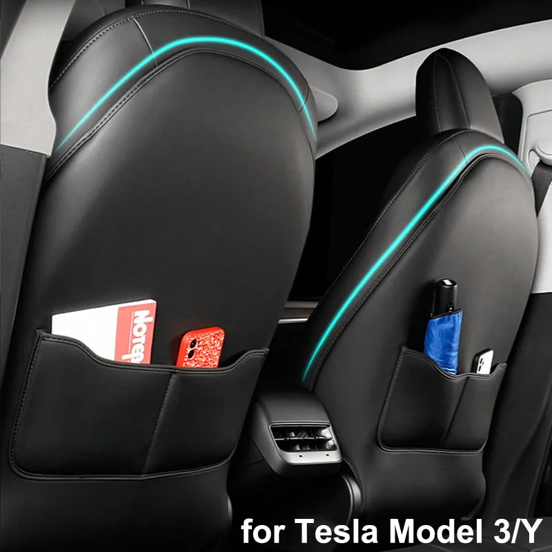 

for Tesla Model Y 3 2023 Front Rear Seat Back Anti-kick Pad PU Leather Protector Cover with Pocket Protection Decor Accessories