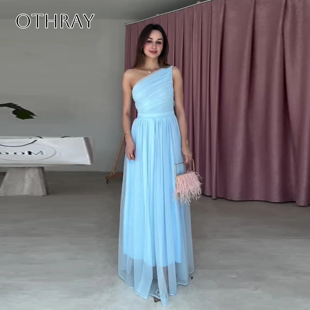 Een Schouder A-lijn Avondjurken Chiffon Vloerlengte Mouwloze Galajurken Aangepaste فساتга Byd