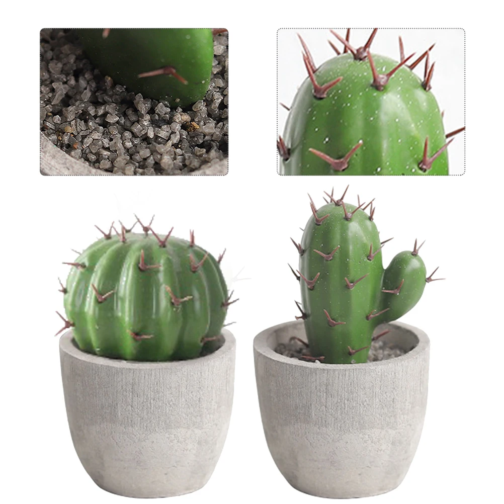 

2pcs Artificial Cactus Bonsai Decor Mini Fake Succulent Ornament For Home Office Shop Plastic Potted Plant Potting Faux Bonsai