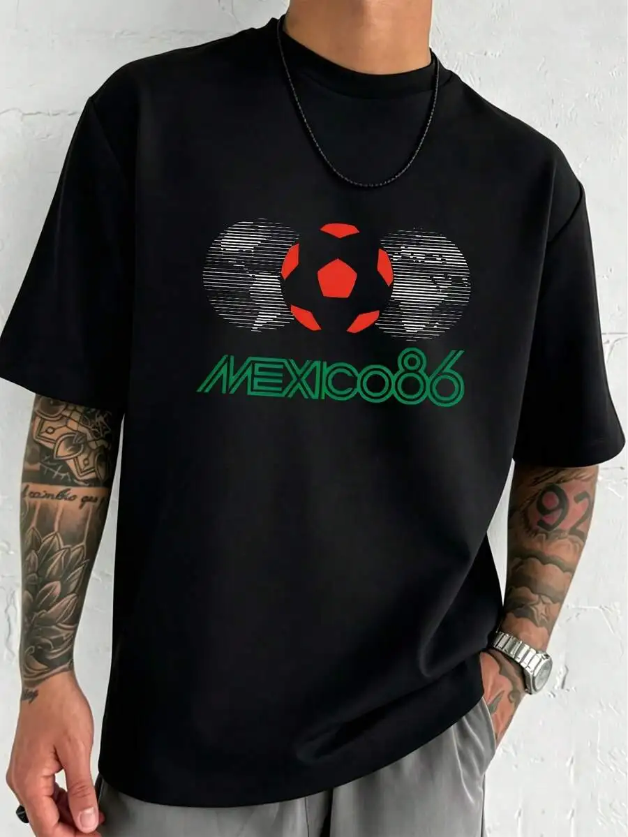 1986 Mexico World Cup Retro Edition Print, Officially Licensed, 100% Men'S T-Shirt, Soft And Comfortable Short Sleeve Top For Su