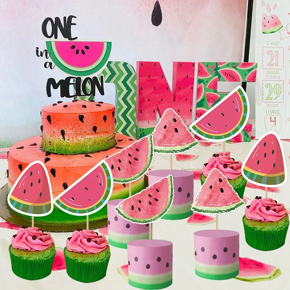 20pcs Watermelon Paper Cake Toppers Summer Party Cupcake Topper For Birthday Party Decoration Cake Accessories DIY Home Supplies