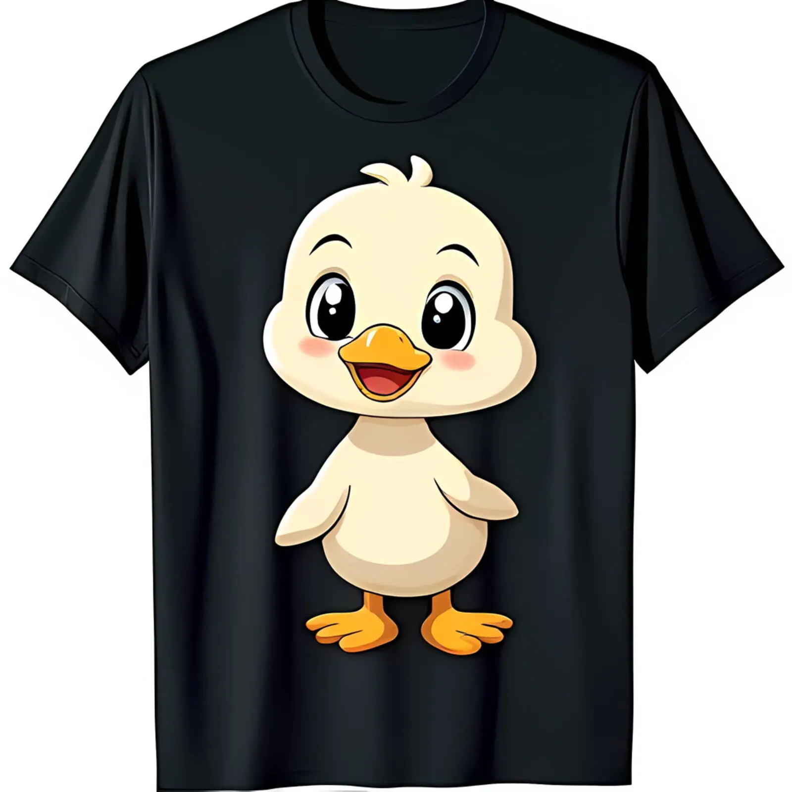 Adorable Black T-Shirt with Cartoon Yellow Duckling Graphic for Lovers