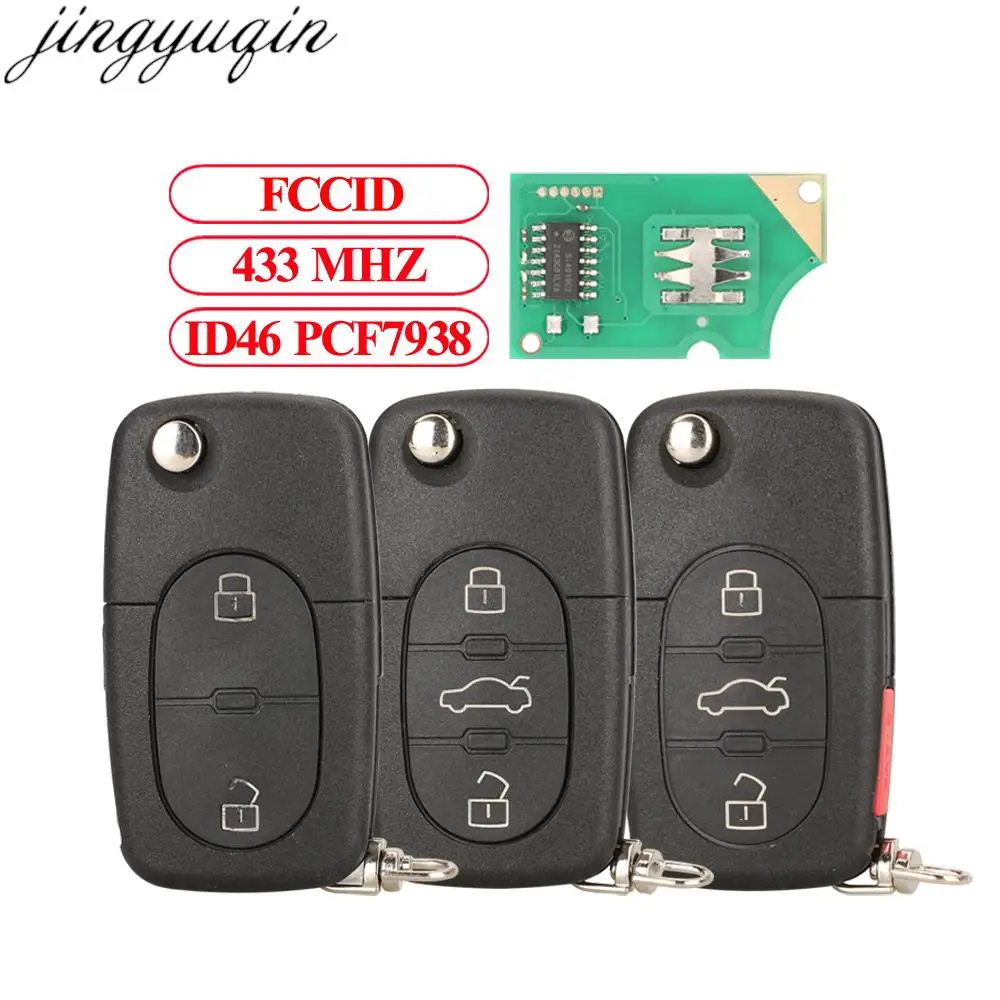 

Jingyuqin 2/3/4 Flip Remote Car Key Alarm ID48 315/433MHZ For Audi A3 A4 A6 A8 RS4 TT Allroad Quttro RS4 4D0837231A/K/E/R