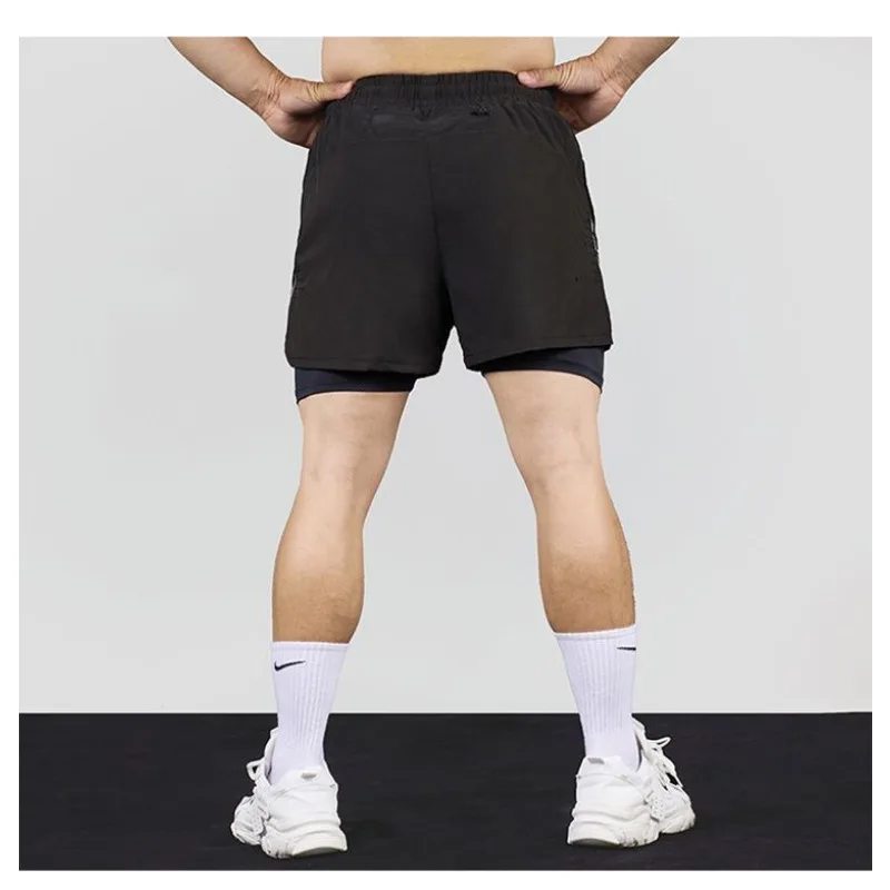 

Мужские шорты для бега 2-в-1, быстросохнущие, из ледяного шелка, 3/4 длины, свободного кроя, комплект из 2 штук, летние спортивные брюки