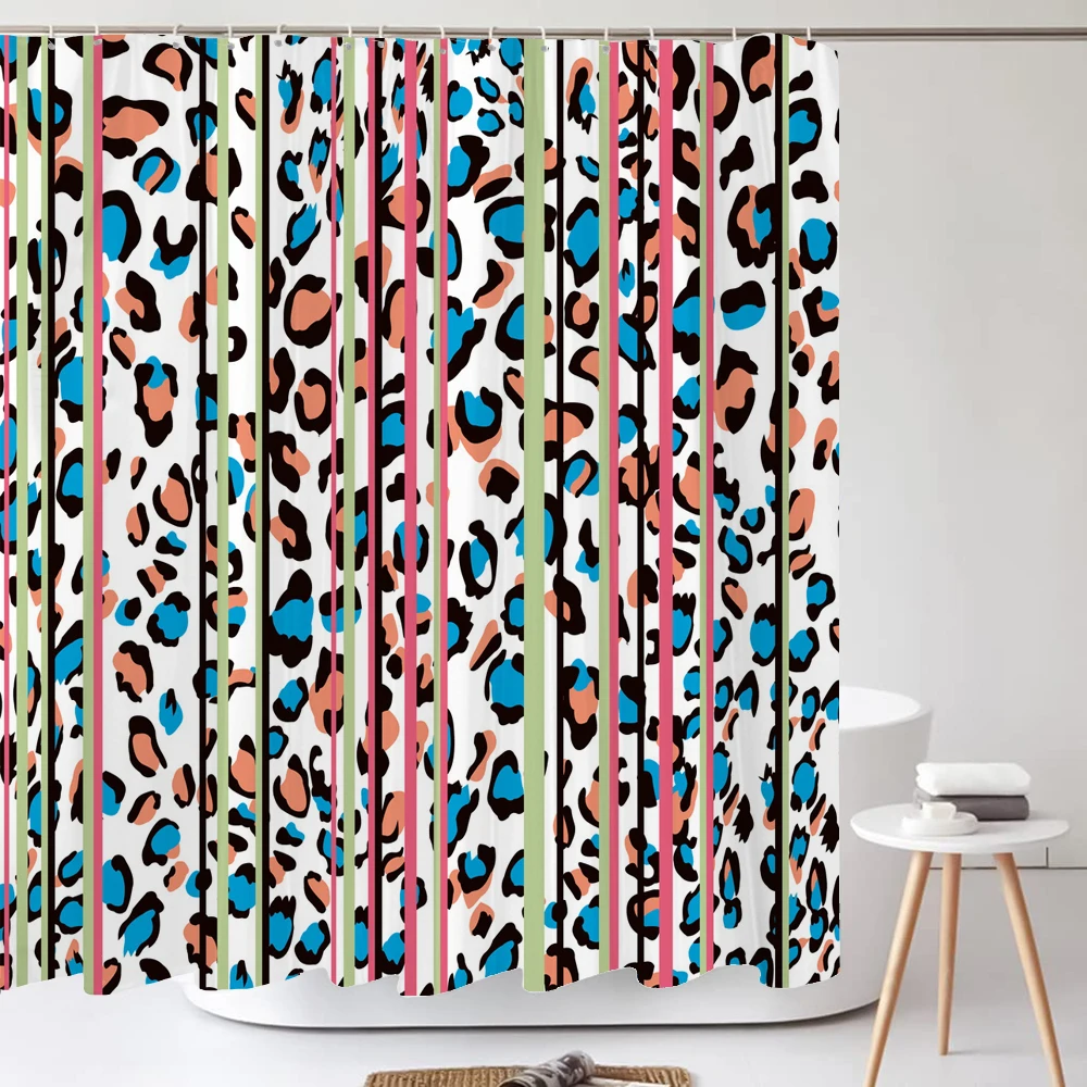 Colourful Striped Square Geometry Art Printed Shower Curtains Bathroom Waterproof Polyester Bath Curtain Home Decor With Hooks