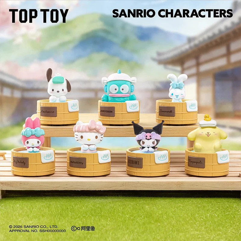 

TOPTOY Sanrio Characters Spinning Hot Spring Series Figures Blind Box Kuromi Kitty Movable Doll Cute Desktop Decoration Toy Gift
