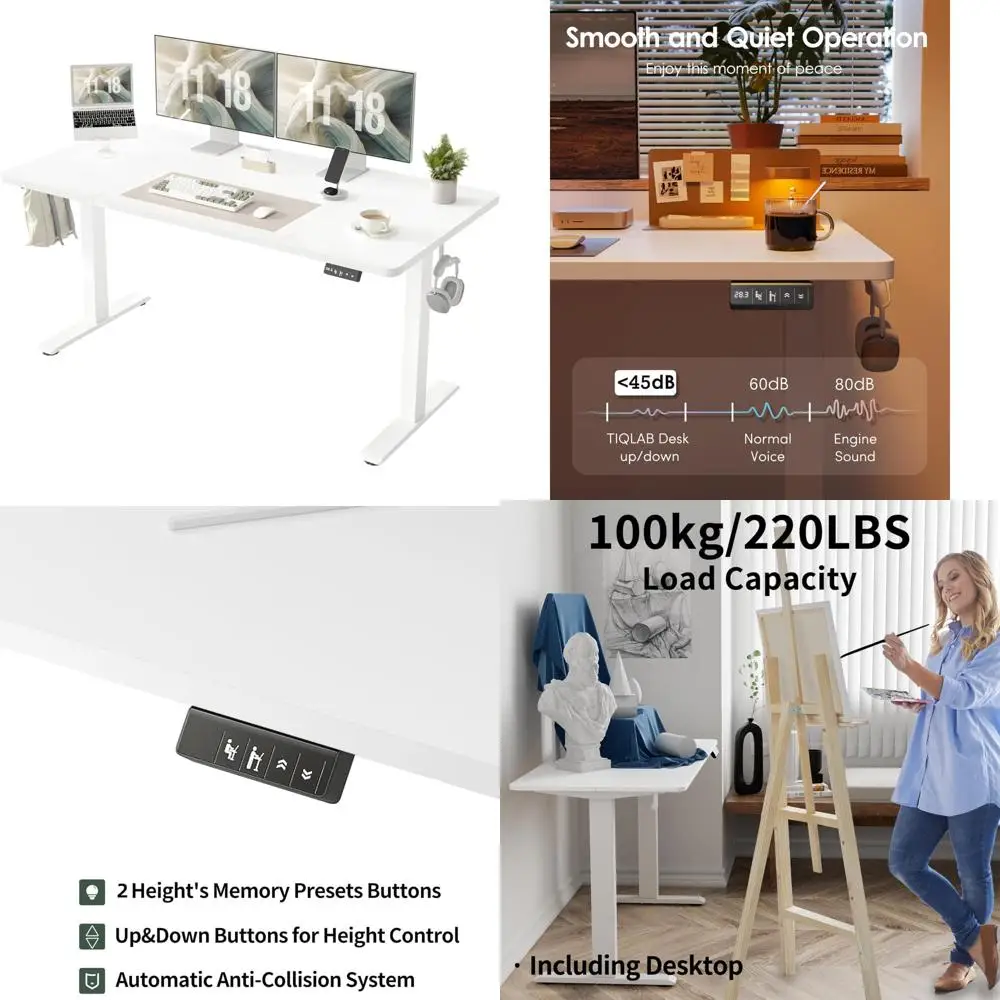 

Electric Height-Adjustable Standing Desk 63 x 24, Splice Board Included, Sit-Stand Desk for Home Office, White