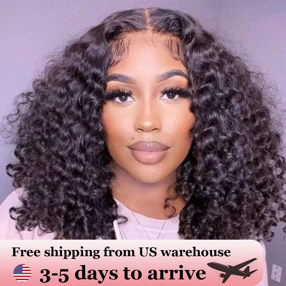 

13x4 Short Bob Deep Wave Curly Lace Frontal Wigs 4x4 Transparent Lace Front Closure Wig Brazilian 100% Human Hair 12 14 16 Inch