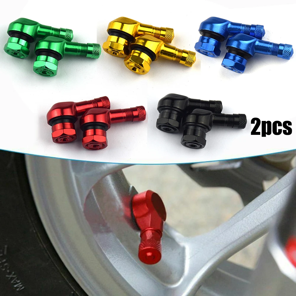 2PCS CNC Motorcycle 90 Degree Angle Wheel Tire Stem Tubeless Valve Aluminum Easy To Fill And Easy To Use To Check Tire Pressure.