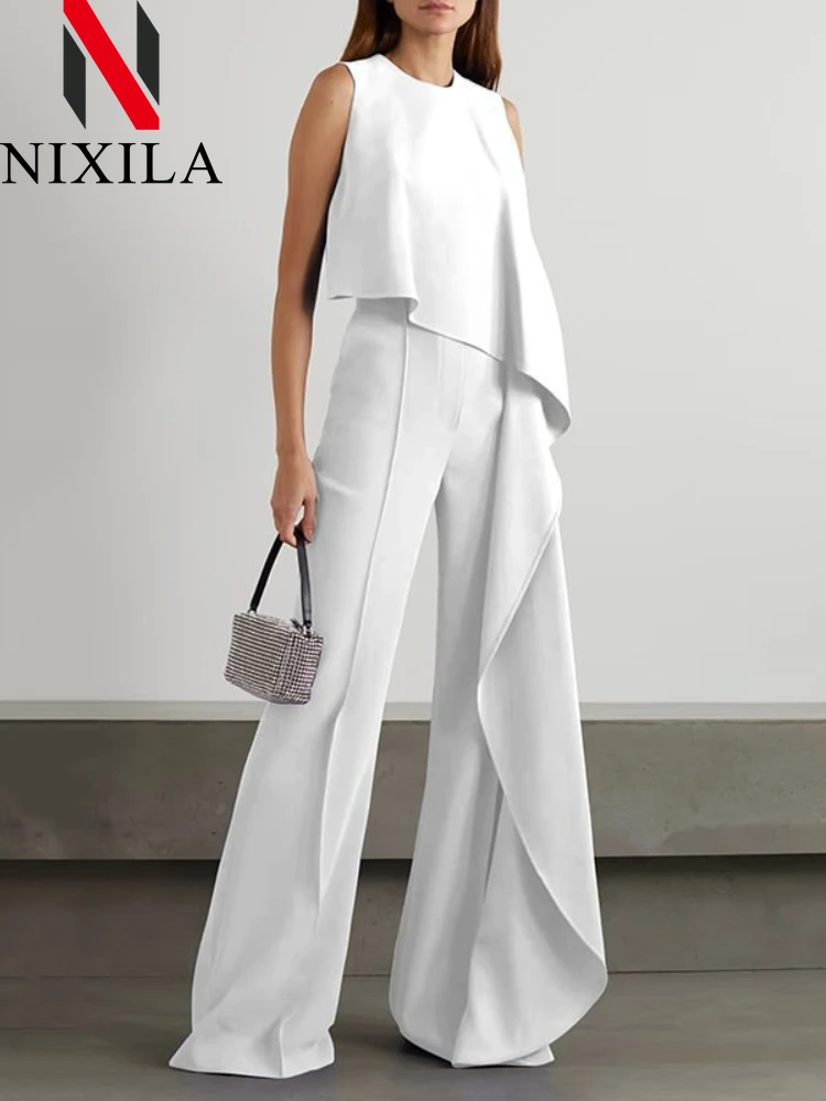 Nuove donne di estate tute eleganti senza maniche canotte pantaloni a gamba larga irregolare casual solido pagliaccetto tuta da sera per le donne