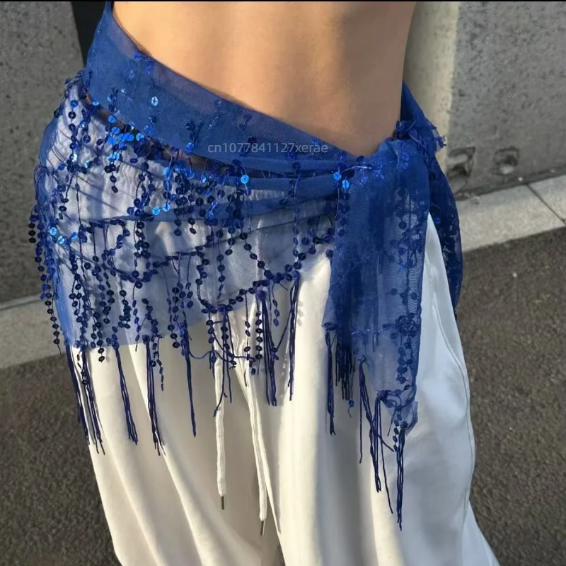 Новый интернет-знаменитый шарф для джазовых танцев, поясная цепочка для уличных танцев, аксессуар с блестками, треугольный шарф, универсальный пояс с кисточками