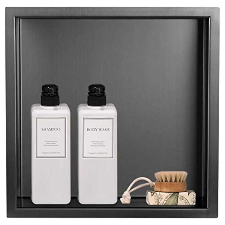

12"×12" Shower Niche Brushed Stainless Steel Recessed Shower Caddy Bathroom Shelf Insert Fits for 11"x11" Wall Hole Installatio