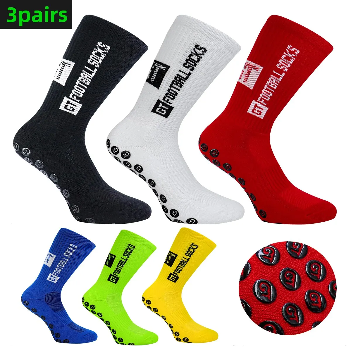 

Football 3Pairs Silicone Men Socks Bottom Mid Calf Anti Slip Soccer Baseball Basketball Hiking Sports Cycling Socks EU38-44