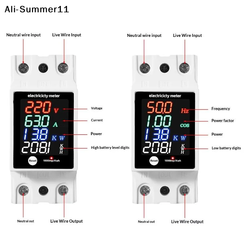 【U11】Digital Energy Meter Din Rail Electricity Usage Monitor AC30-400V Voltmeter Ammeter Watt Kwh Frequency Power Meter