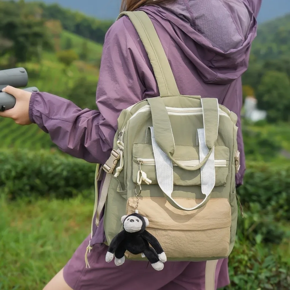 Large Capacity Dopamine Backpack Monkey Pendant Adjustable Color Block Backpack Minimalist Waterproof Lightweight School Bag