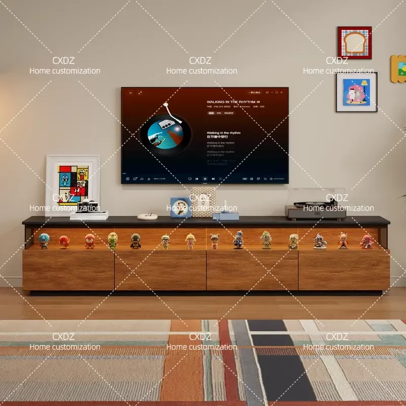 2026 New Solid Wood TV Cabinet Vintage Living Room Floor Storage Cabinet Integrated Media Console