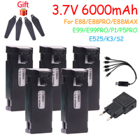 E88 Battery and Charger 3.7V 6000mAh RC Drone Accessory For E88PRO E99 E99Pro Ls-E525 E525PRO Mini Uav Drone Battery Combination