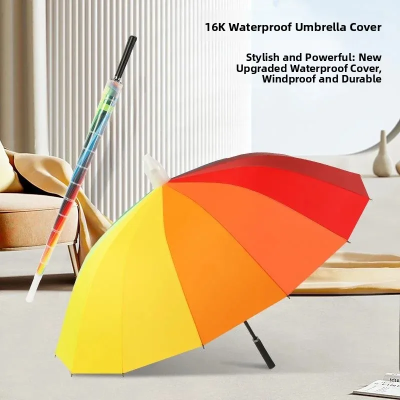 Thickened Men's Automatic Umbrella 24 Ribs Long Handle Straight Pole Anti-Typhoon Extra Large Double Thickness Straight Handl...