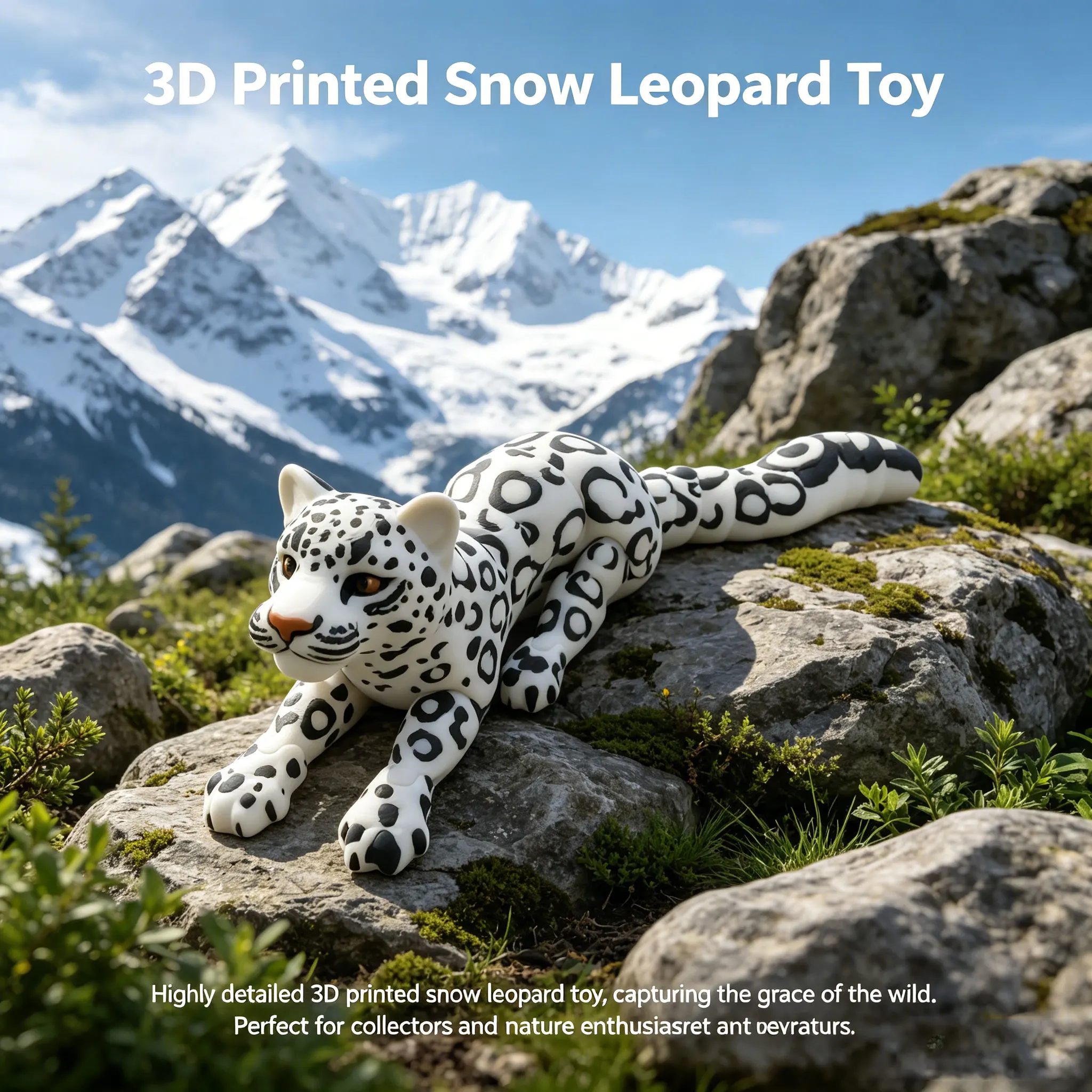 3D Printed Snow Leopard Model,Flexible Joint Wild Animal Model, Desk Decor Ornament, Collectible Gift for Animal Lovers