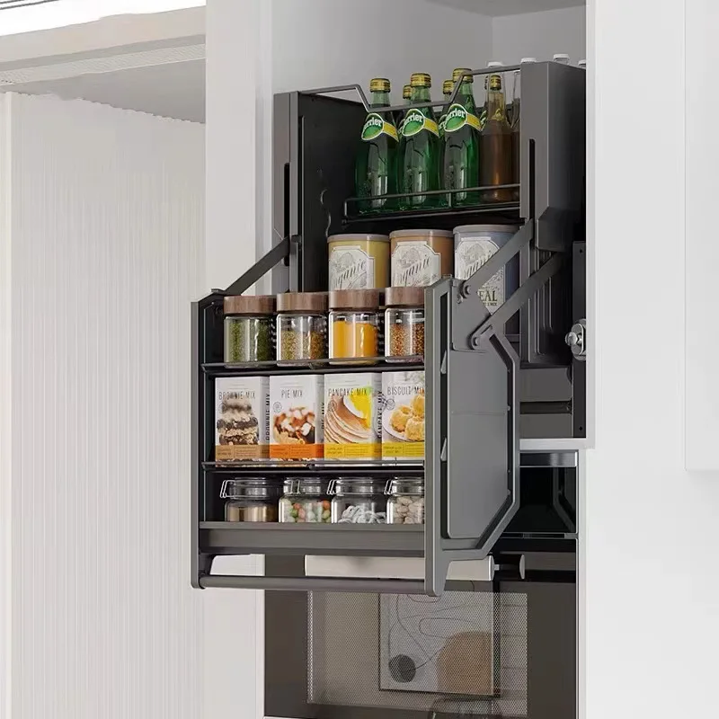 خزانة المطبخ طبقة مزدوجة سلة قابلة للسحب سلة توابل رفع لينة مغلقة رفع تخزين الرف تخزين الرف #1