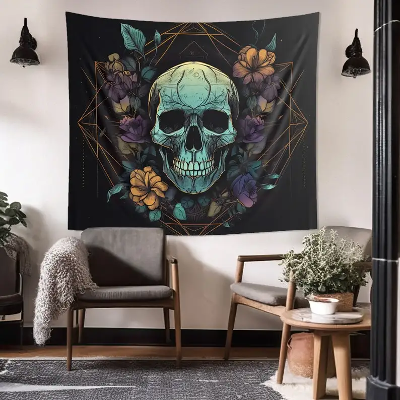 Witchy Occult Skull Tapestry - Boho Decor Wall Hanging for Room, Dorm, and Home Decoration Witchy Gift