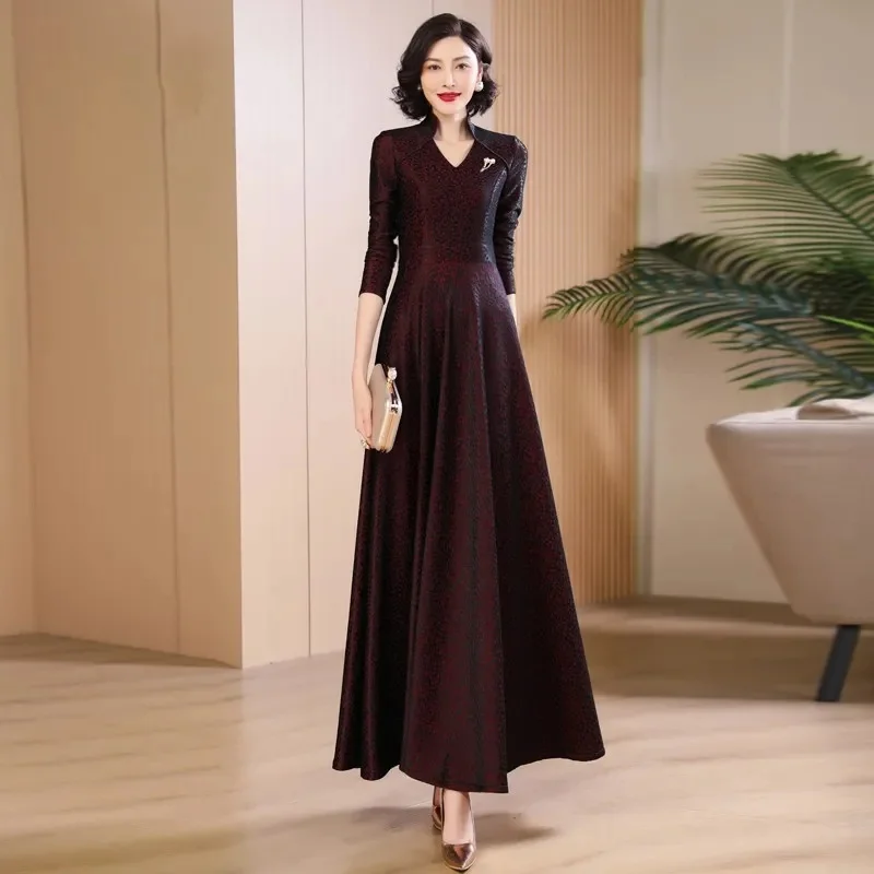 Spring Autumn Dress High End Women\'s Elegant Long Dresses 5XL Large Size Temperament Evening Party Dresses Female Maxi Vestidos