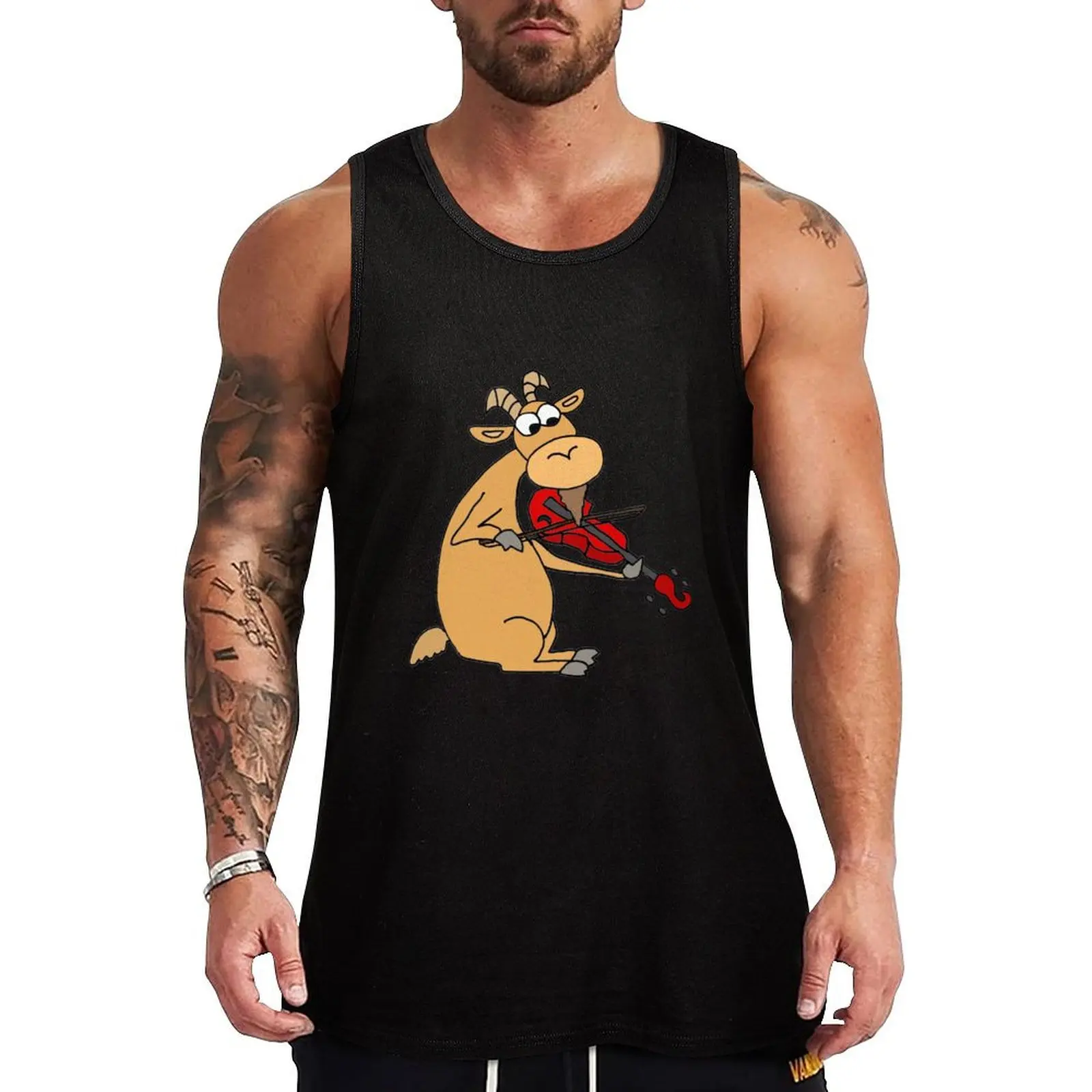 

Funky Goat Playing Fiddle Cartoon Tank Top Men's sleeveless singlet for men summer clothes man 2025