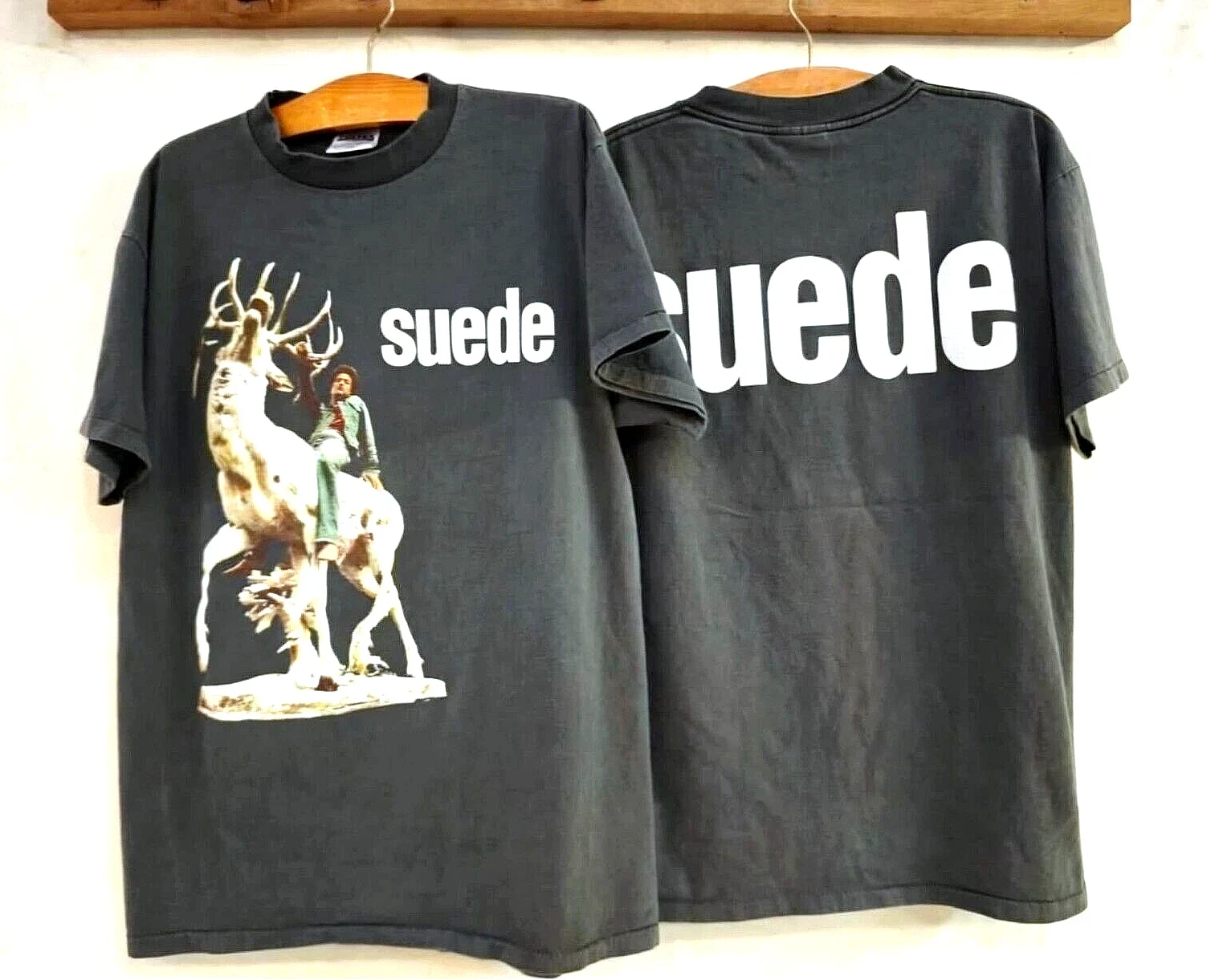 Vintage SUEDE Shirt L Rock Band Reprint Blur Oasis U2 Coldplay Nirvana Music Tee T Shirts for Men Oversized T Shirt Mens Shirts