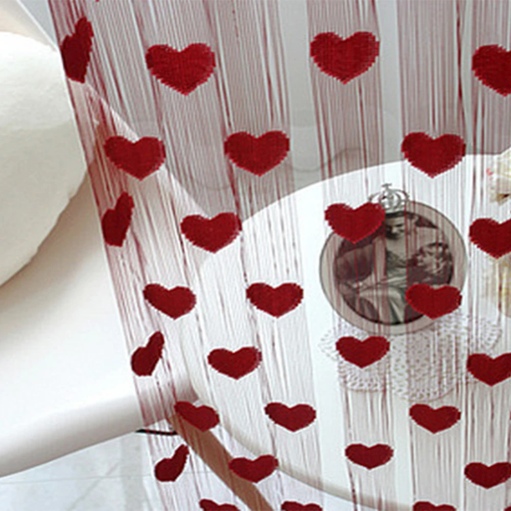 New Arrivials Lovely Heart Pattern String Curtain Beige Classic Line Curtain Window Room Divider 200*100cm