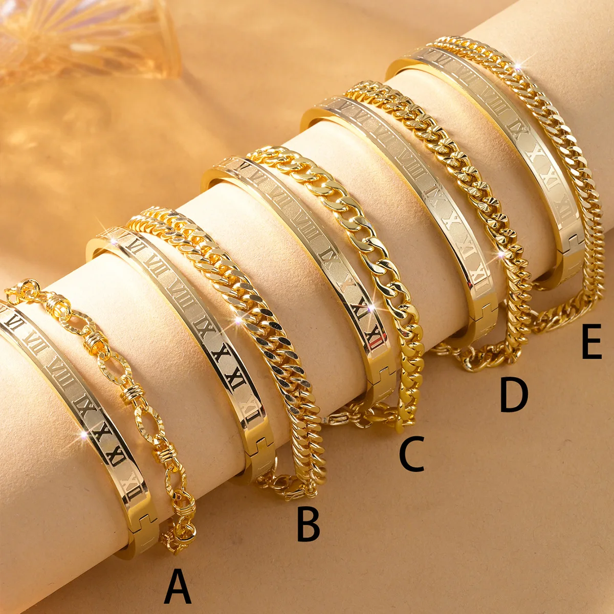 

ESALE Fashion luxury European and American jewelry chain bracelet+Roman bracelet set anniversary jewelry gift