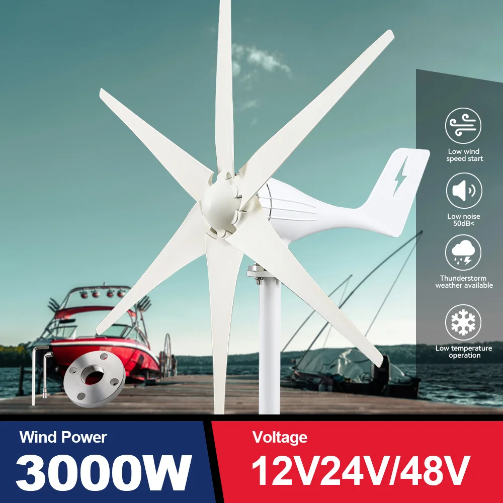 

Ship From Brazil 3KW Wind Turbine Generator Power 2000w 3 6 8 Blades 12v 24v 48v With Mppt/Hybrid Charge Controller For Home Use