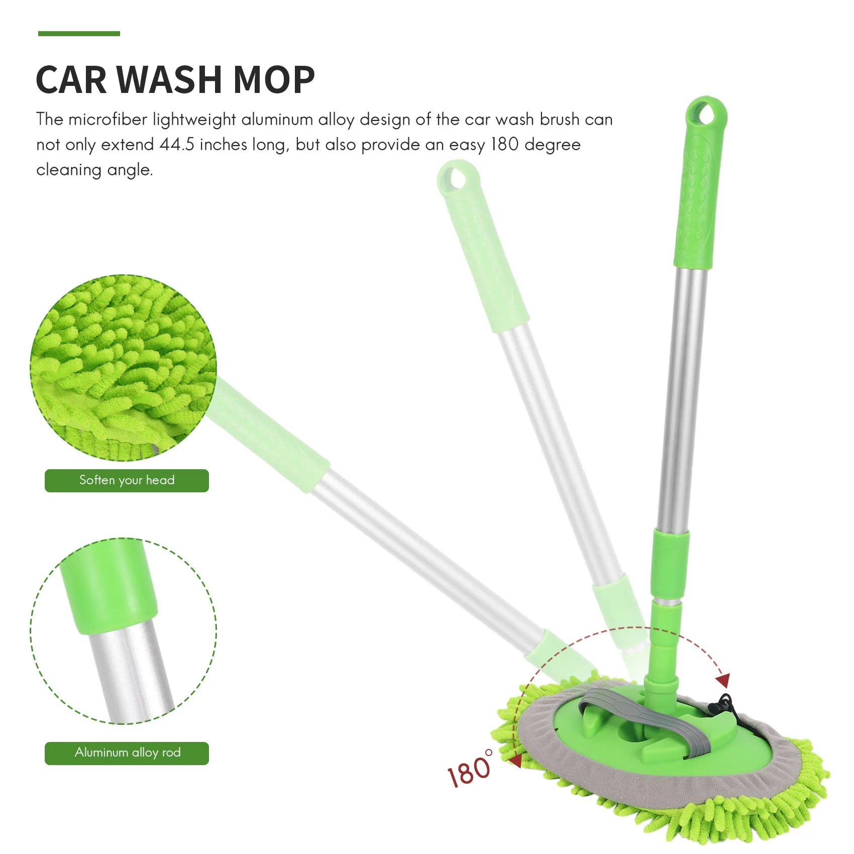 2 in 1 Car Wash Mop Mitt with Long Handle, Chenille Microfiber Car Wash Dust Brush Extension Pole 24-46In, Scratch Cleaning