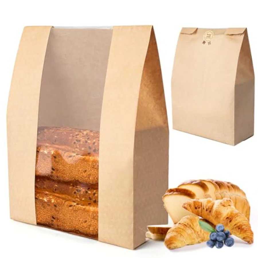 Bread Bags for Homemade Bread Sourdough 25Pcs - Kraft Paper Bakery Bags for Food Packing Storage with Label Seal Stickers 13.7