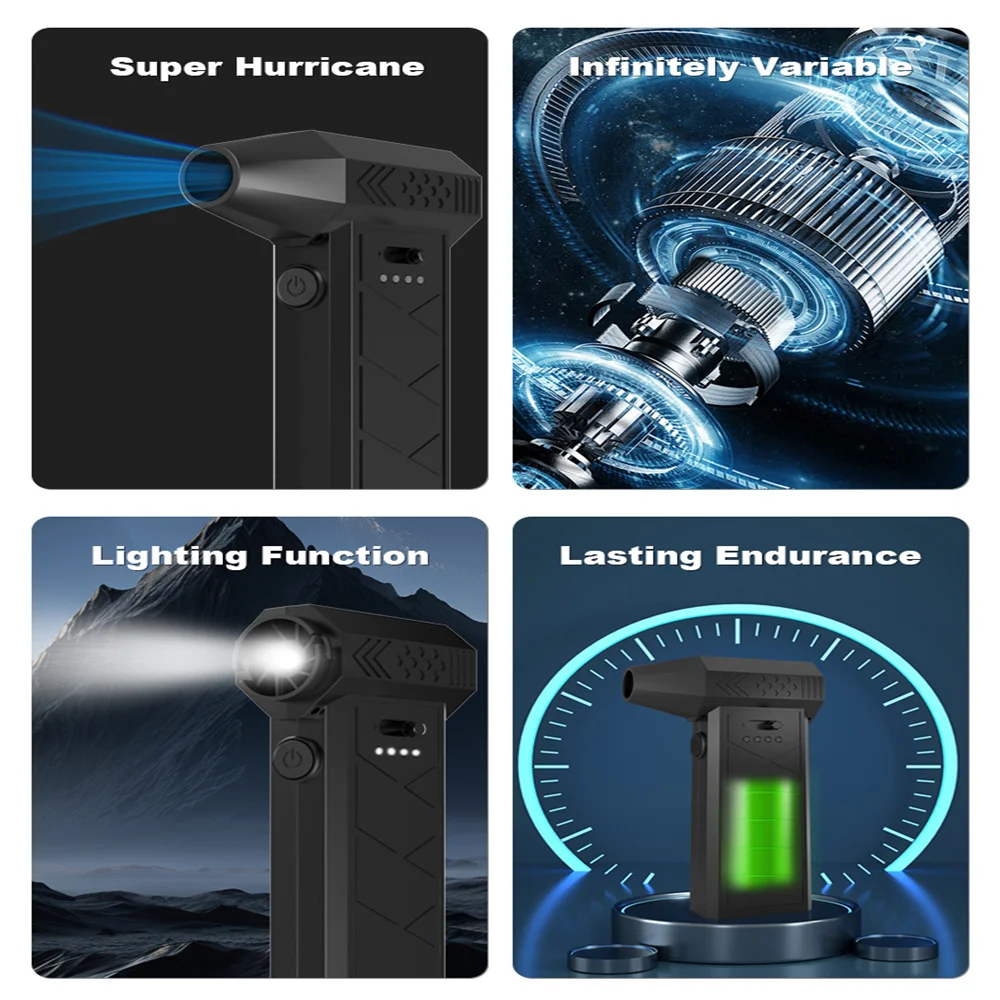 Violent Fan 450000RPM Powerful Air Blower Vacuum Dust Cleaner Type-C Charging Strong Winds 58m/s Brushless Turbo Jet Blower Dry