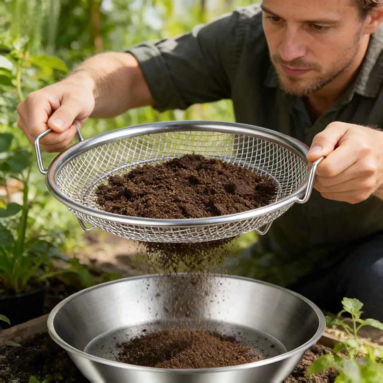 Heavy Duty Dual Ear Garden Sieve Stainless Steel Mesh Garden Soil Sieve for Gardening Garden Potted Plants Seedlings