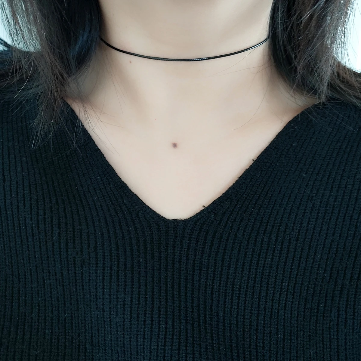 Simple all-over black wax rope stainless steel metal non-fading choker collarbone chain neck with choker collar collar necklace