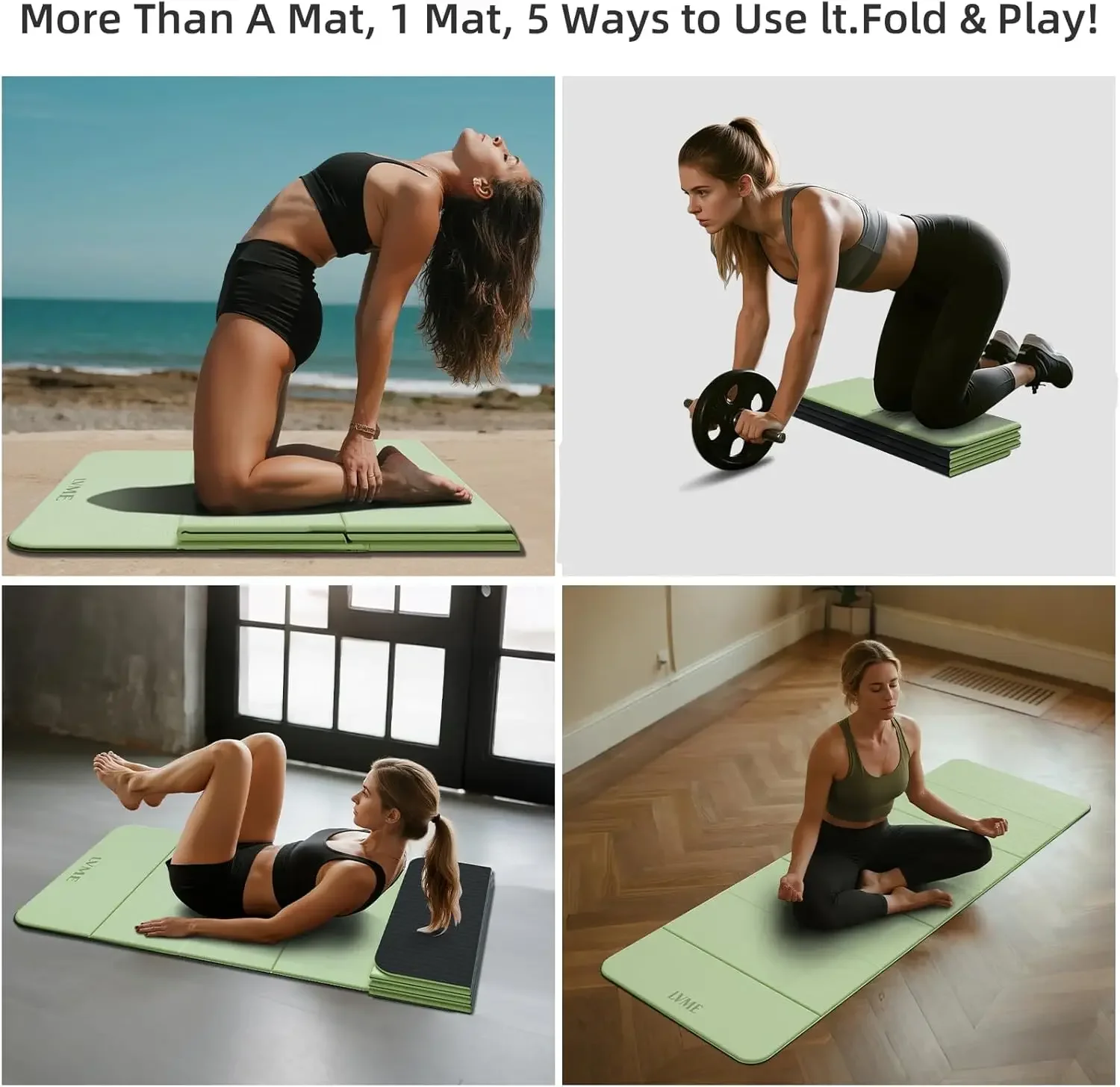 سجادة يوجا محمولة قابلة للطي بسمك 8 مم، معتمدة من SGS، غير قابلة للانزلاق، 71 × 24 بوصة، مثالية للسفر والبيلاتيس والتخييم والصديقة للبيئة #4