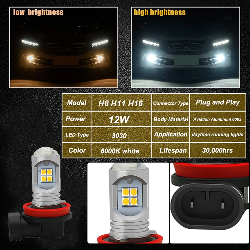 2Pcs H8 H9 H11 LED Fog Light Bulbs High Power 6000K White 12V For Mercedes Benz W203 W211 W204 W210 W124 AMG