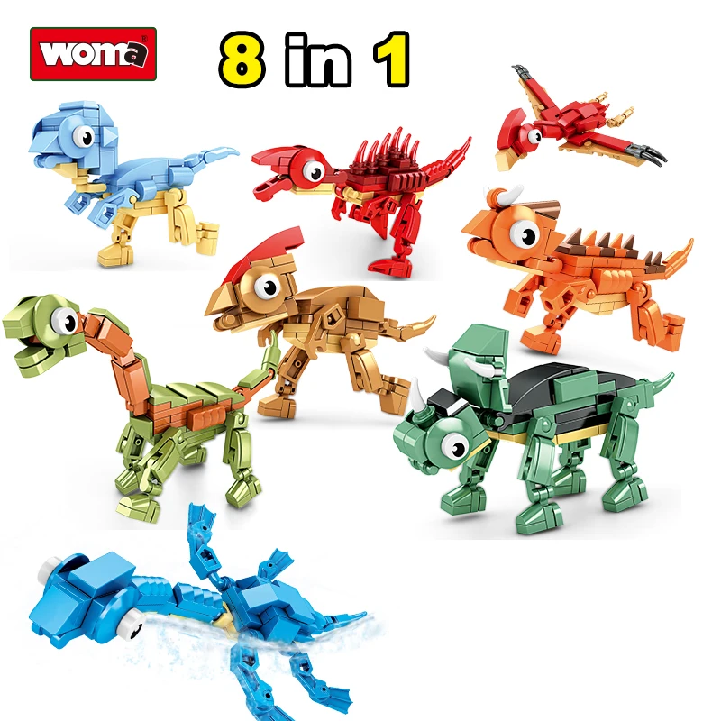 

Educational Jurassic World 8 in 1 Dinosaur Toy Set Building Blocks Bricks Plastic 3D Animal Paintings Kids Preschool Toys