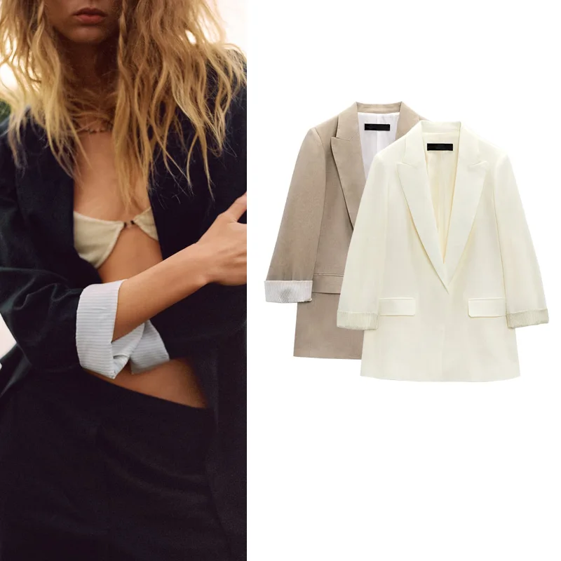 

Модный свободный белый женский костюм с манжетами и принтом Jaet, весеннее новое поступление, длинная полиэфирная ткань для поездок на работу