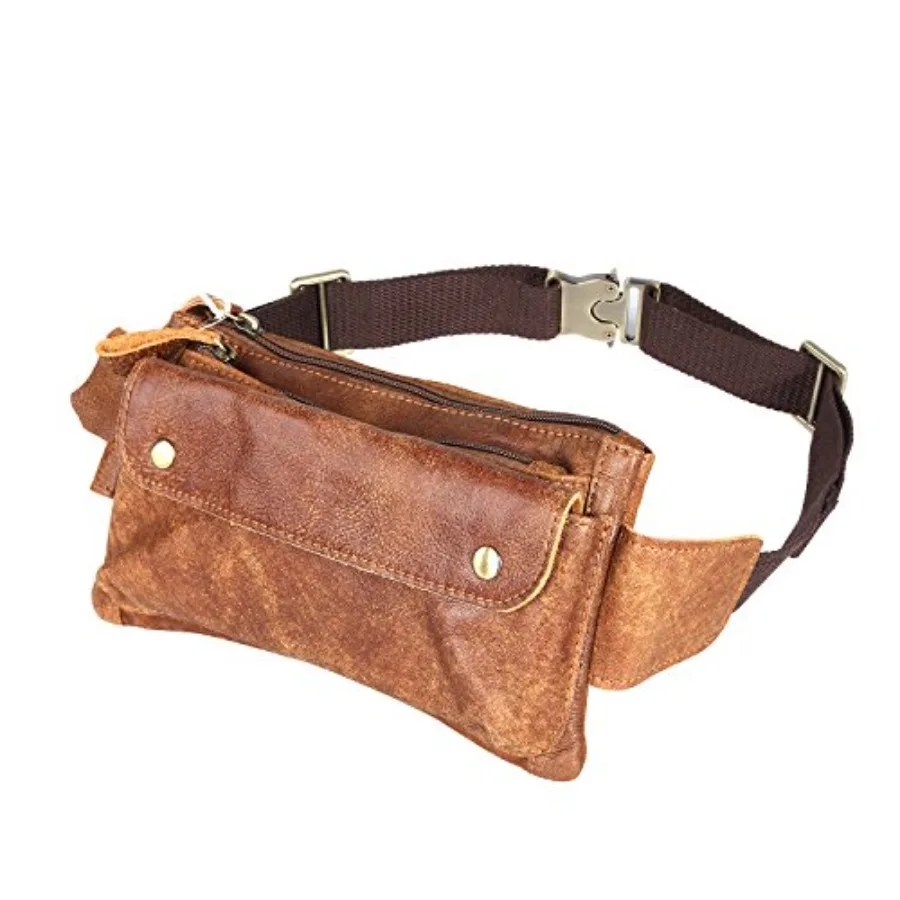 

Unisex Genuine Leather Waist Bag Messenger Fanny Pack Bum Bag For Men Women Travel Sports Running Hiking