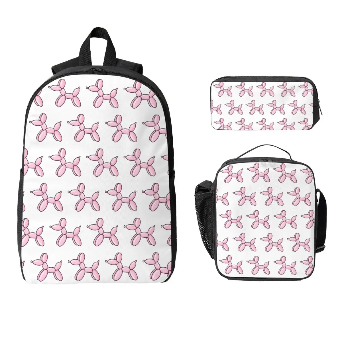 Balloon Dog Pink Backpack Student Boys Girls BookBag School Bag Computer Shoulder Bags 3ps Insulated Lunch Bag Pencil Case