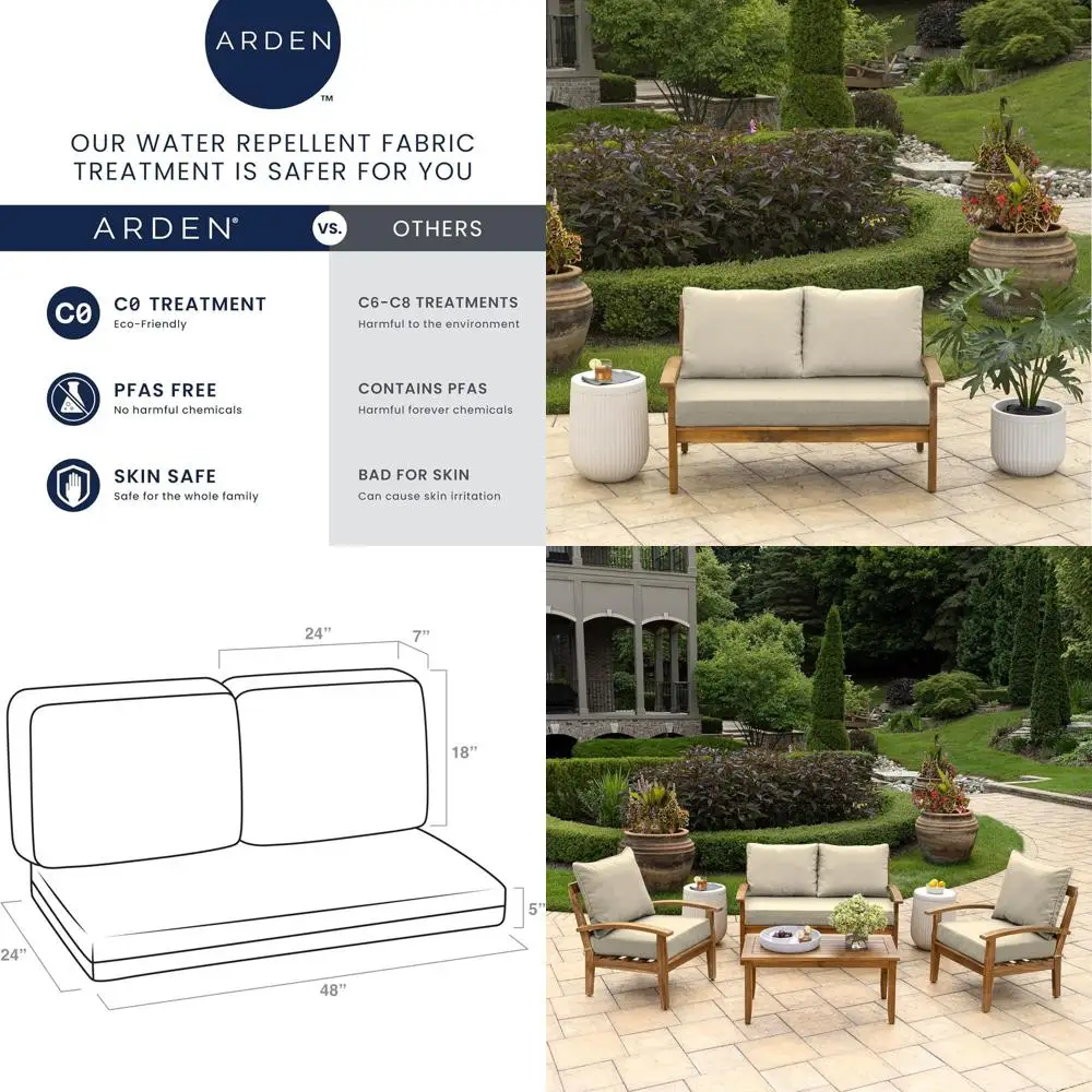 

Leala Tan Outdoor Loveseat Cushion Set, 48x24, Water-Resistant, Fade-Proof, for Patio Furniture