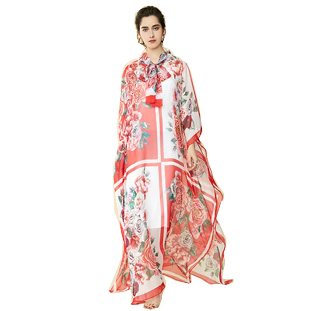 HIGH QUALITY  Fashion Bohemia Chiffon Long Floral Print Maxi Dress Loose African Kaftan  for Women 2023