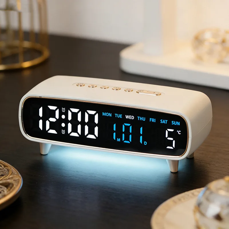 LED Digital Alarm Clock Voice Control Temperature Date Week Timer Brightness Adjustment Electronic Clock With Ambient Light